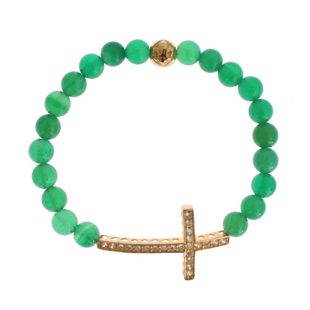Nialaya Jade Stone Gold CZ Cross 925 Silver Women's Bracelet